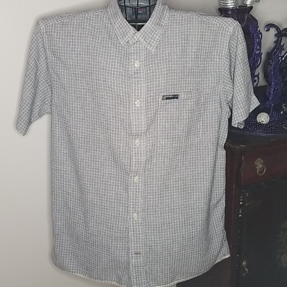 Tommy Jeans Extra Large Short Sleeve Button Down Blue & White Plaid Shirt